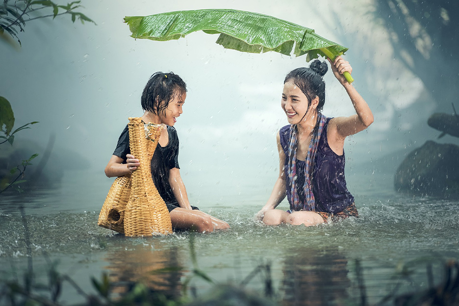 Leaf umbrella under the rain