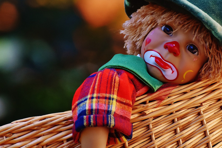 A clown in basket