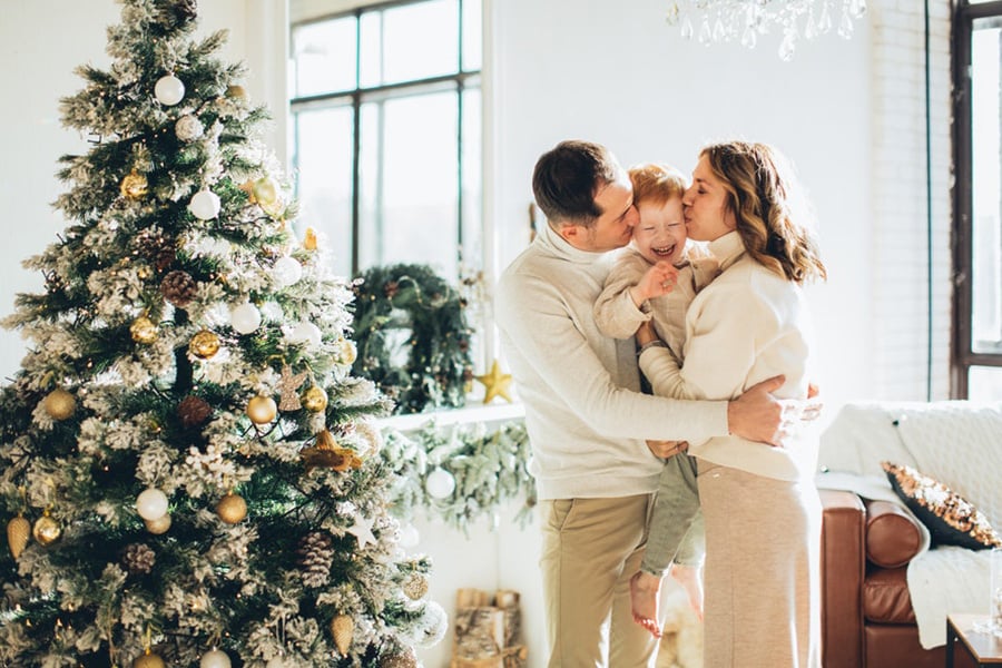 Photo of a happy family at christmas time