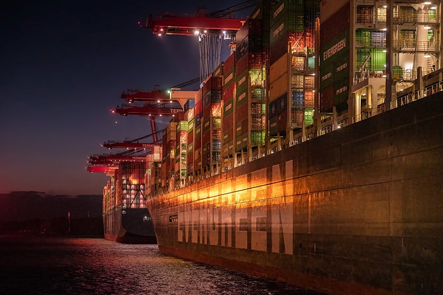 Port container ship night
