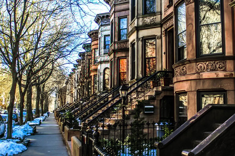 Row of brownstone park slope winter afternoon