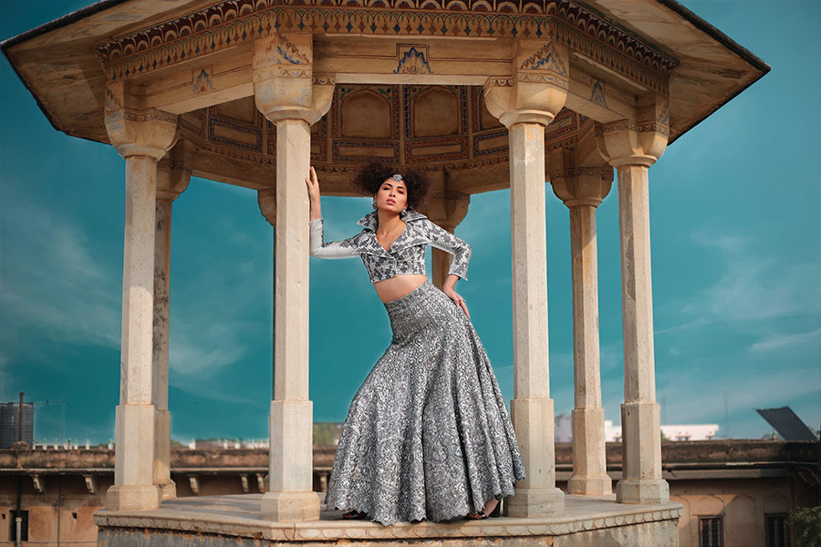 Fashion shooting white concrete building