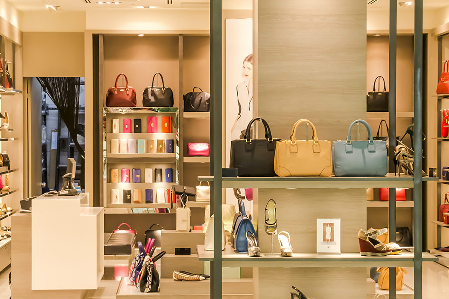 Assorted color leather bag display