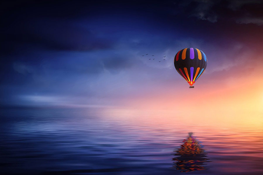 Sunset with air balloon