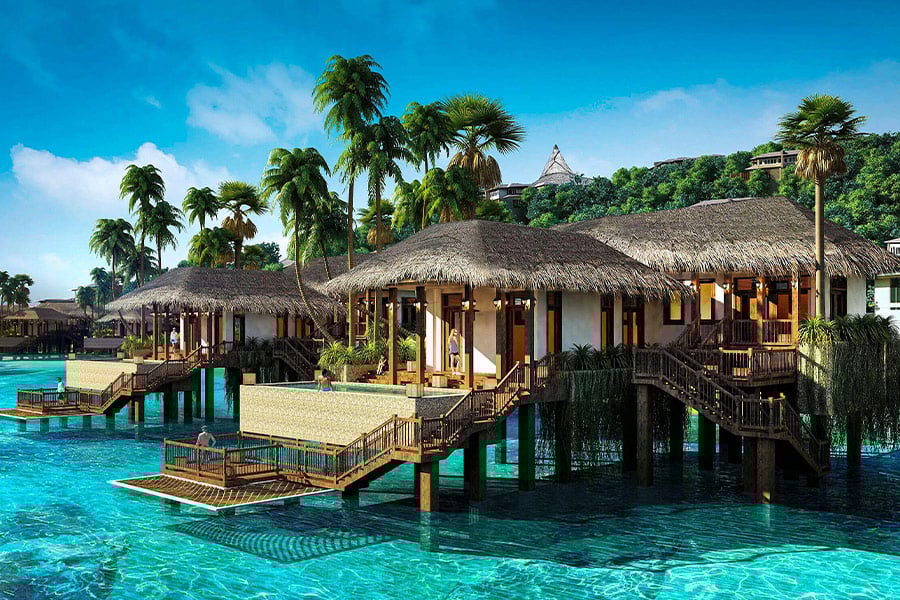 Huts near body of water Vietnam