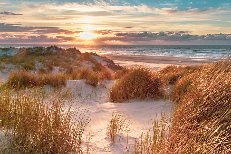 Sunset view North sea Friesland Netherlands