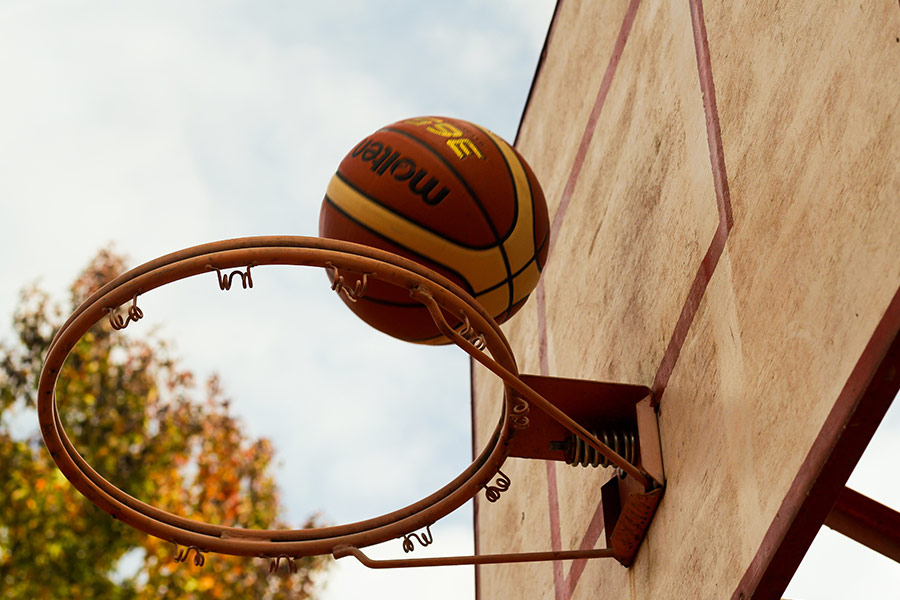 Steel basketball hoop and ball