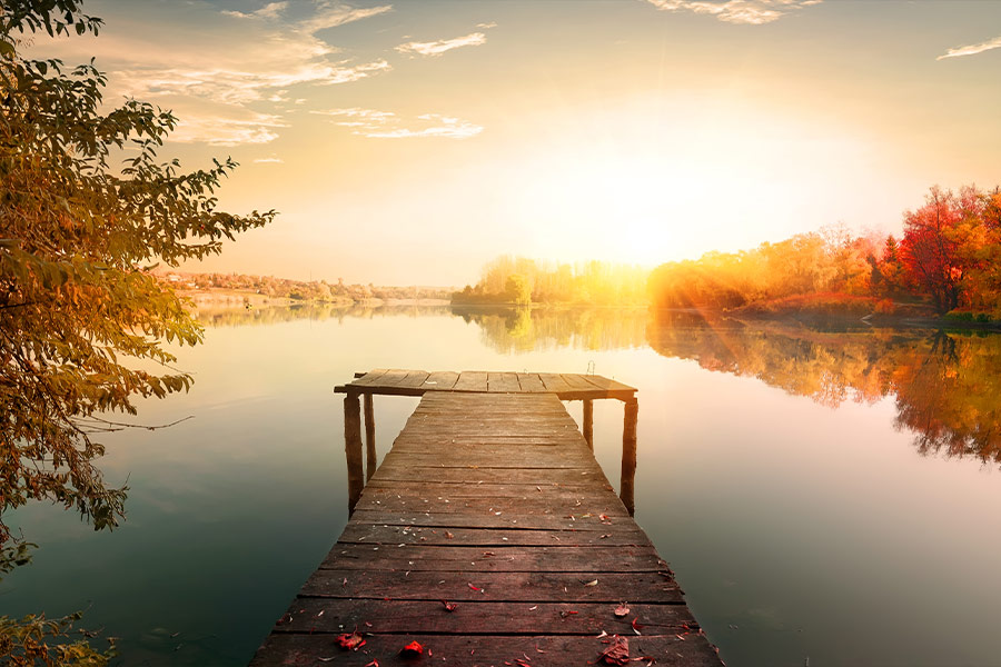 Red autumn and fishing pier