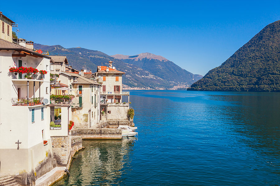 Panorama landscape beautiful lake Como in Brienno Lombardy Italy