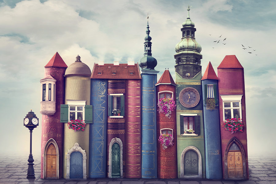 Magic city with old books