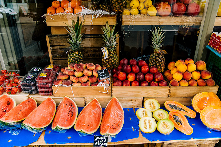 Sliced fruit stall