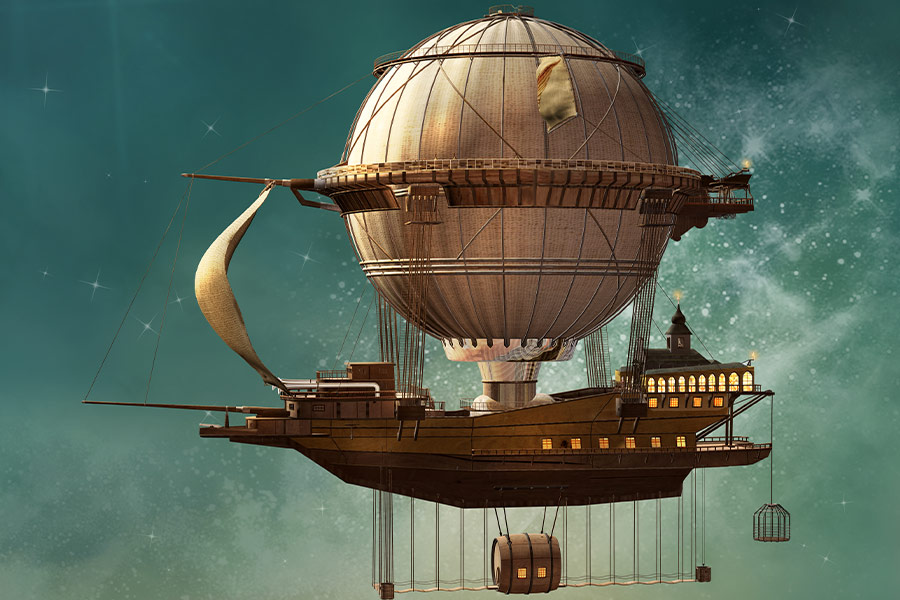 Magic hot air balloon in steampunk style