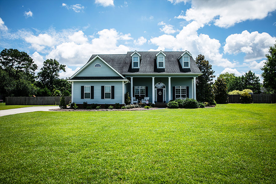 Blue house with traditional windows