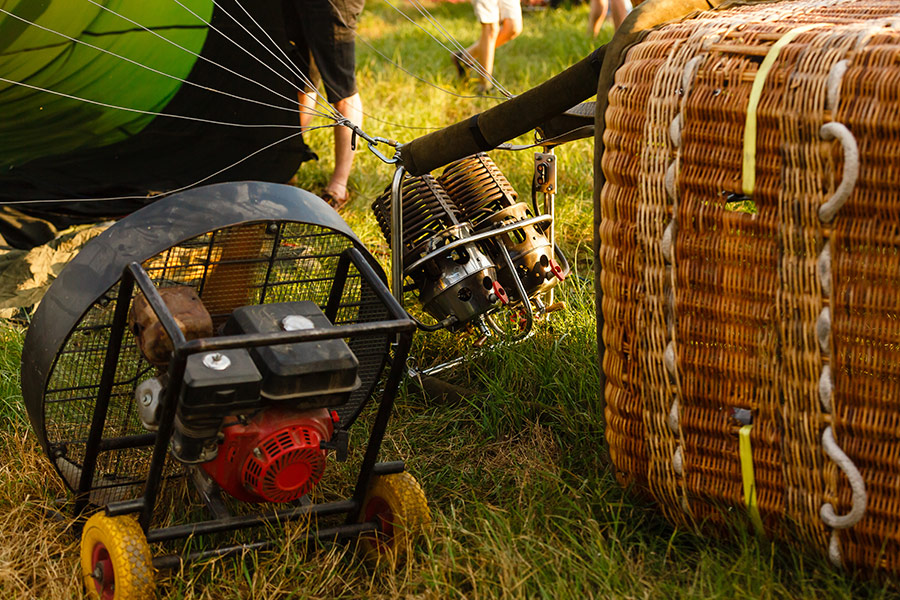 Hot air balloon basket on grass