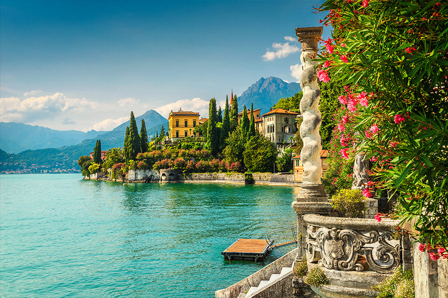 Flowers and villa lake Como Varenna