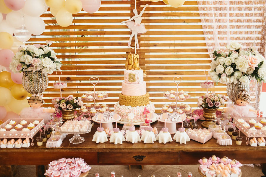Festive tables with sweets and cake