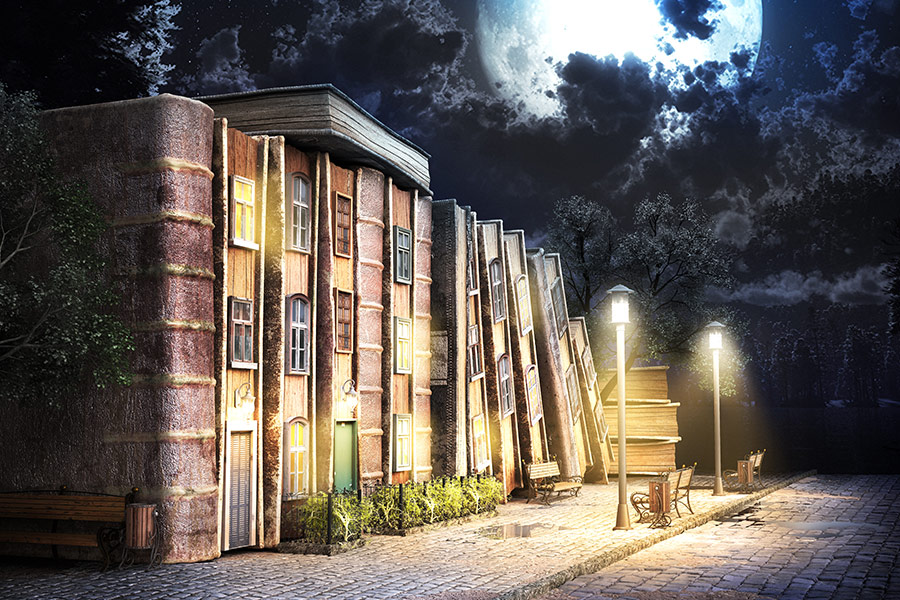 Stack of old books fantasy concept