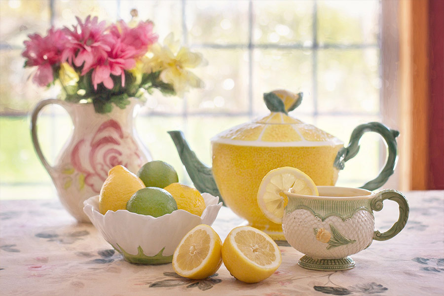 Lemons afternoon teapot cups tea
