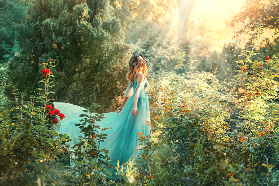 Fairytale nymph enjoy bright sun