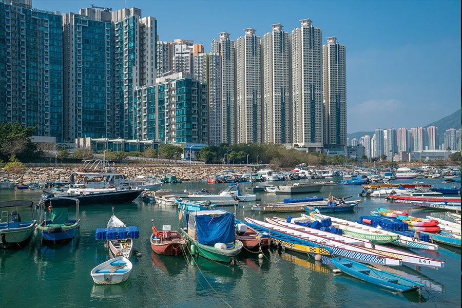Boats on seashore Hongkong