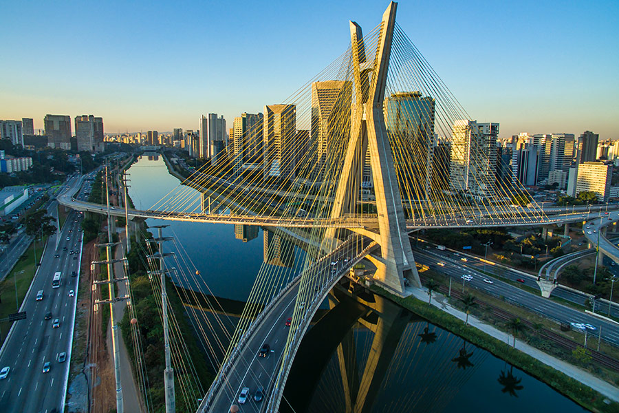 Suspension bridge cable styled Sao Paulo city Brazil