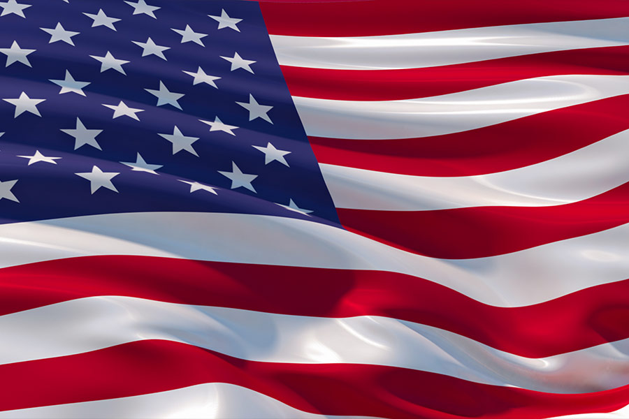 Fluttering silk flag USA