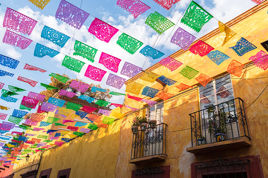Colorful paper flags street San Miguel de Allende Mexico