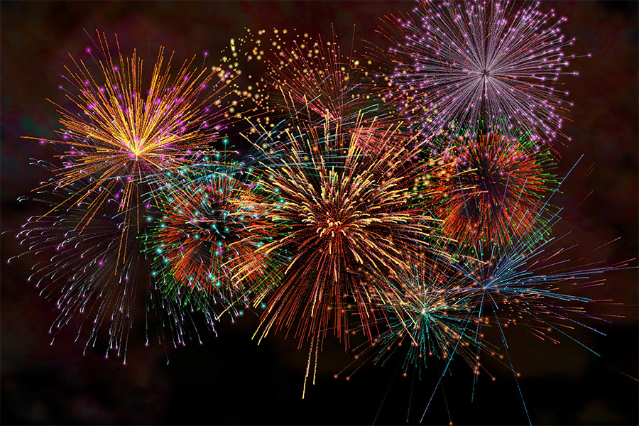 Realistic colorful fireworks