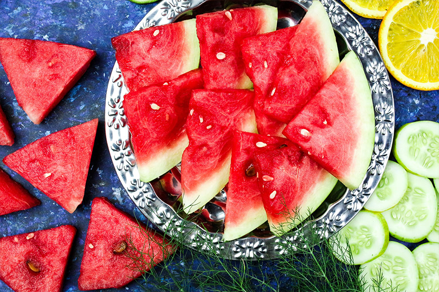 Sliced watermelon on bowl