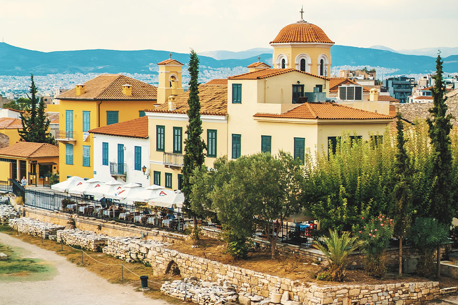 Athens Greece ruins nice concrete white yellow tourists