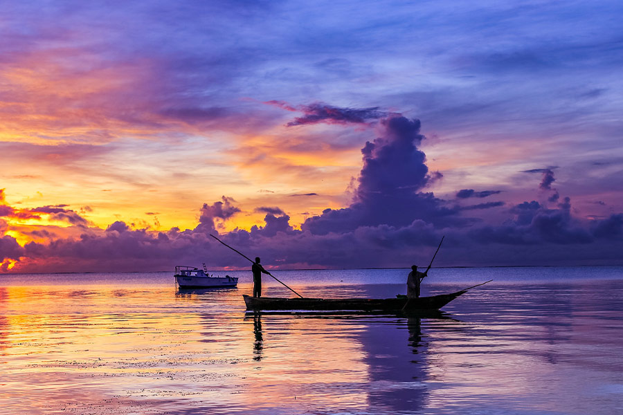 Fishermens clouds sunset boats