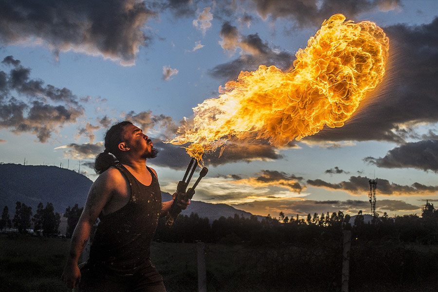 Man blowing fire