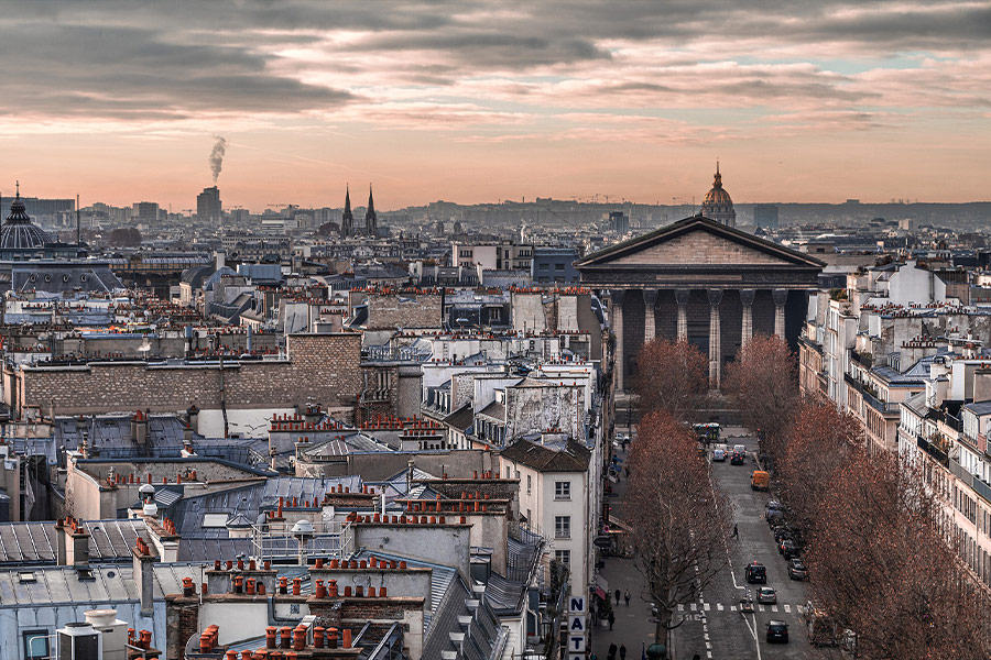Urban roofs Paris city buildings