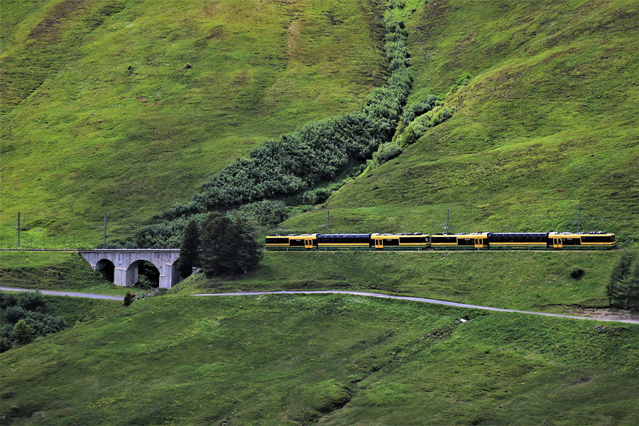 Train railway mountain bridge Jungfrau Alpine