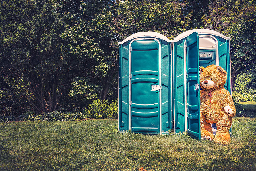 Bear using porta potty