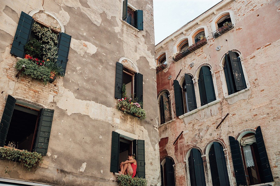 Old buildings windows facade wall
