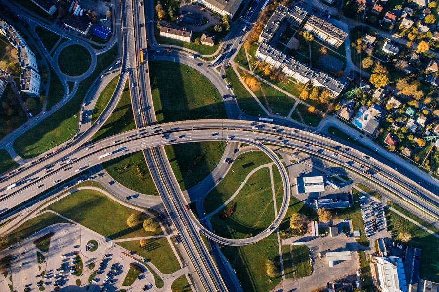 Aerial photo of buildings and roads