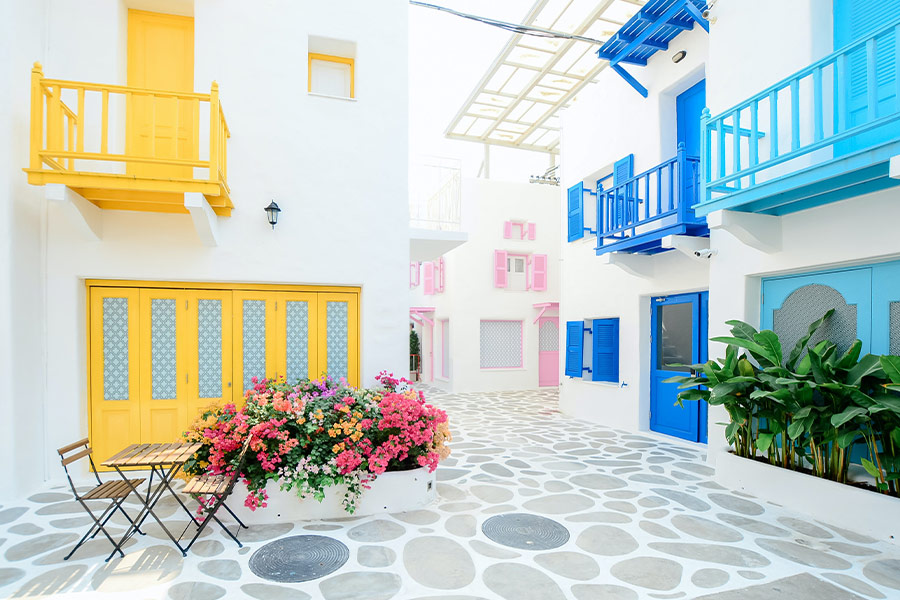 Colorful terrace buildings