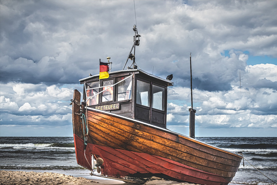 Fishing boat on land