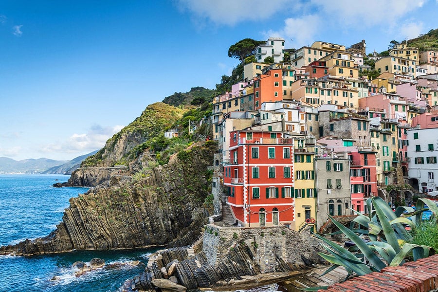 Coastal village cliffs houses