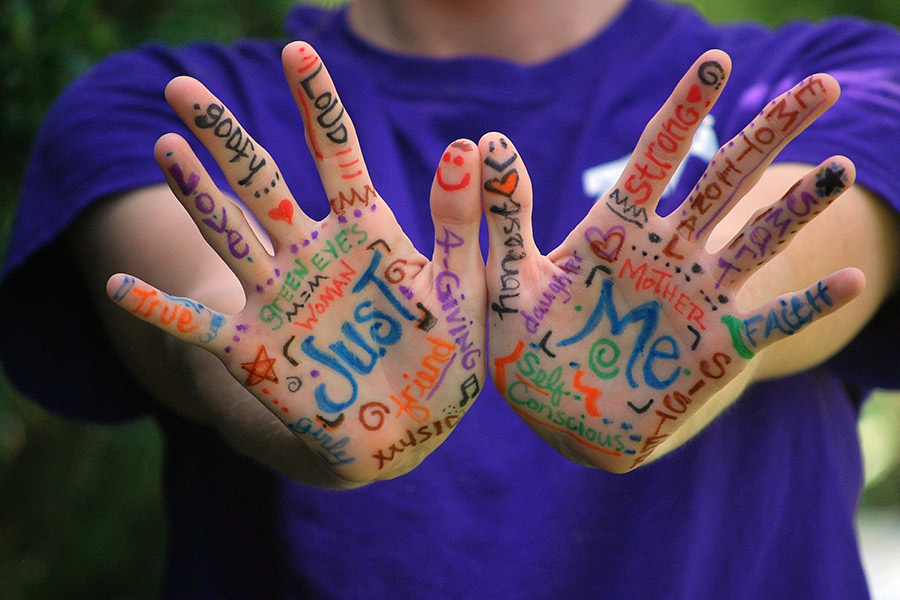 Palm colorful meaningful words markers
