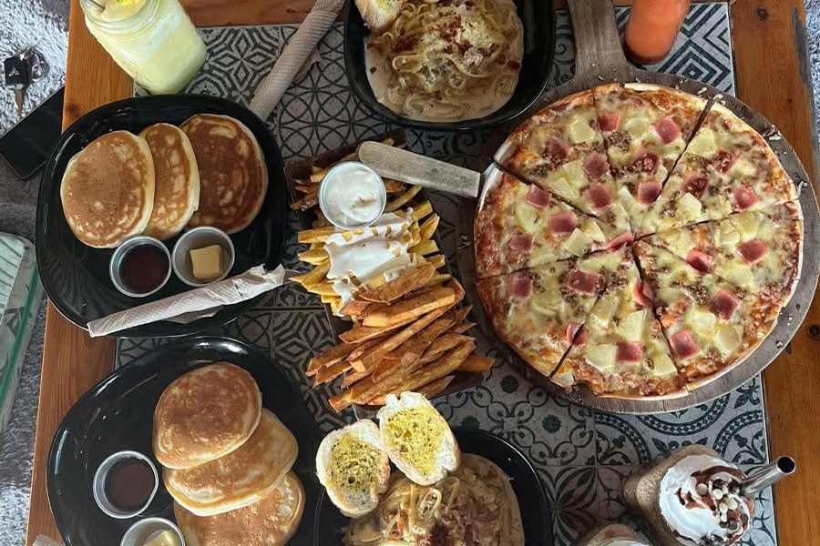 A large meal with different dishes