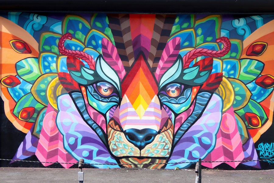 Feathered wolf mural