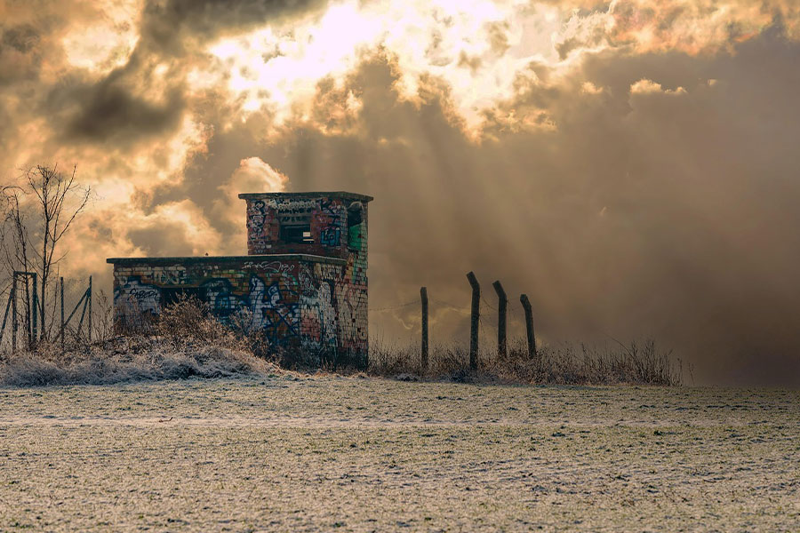 Dilapidated watchtower lookout