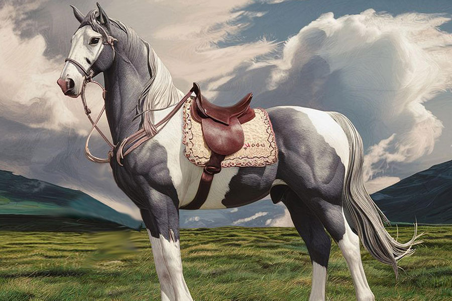 Rappresentazione artistica di un cavallo con sella