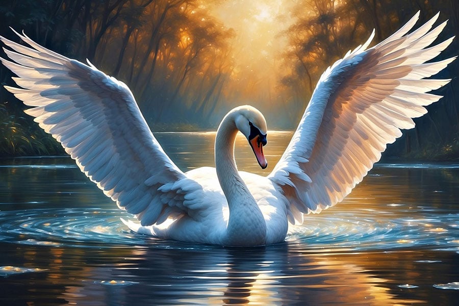 Cisne mudo grande, pico naranja, patas negras