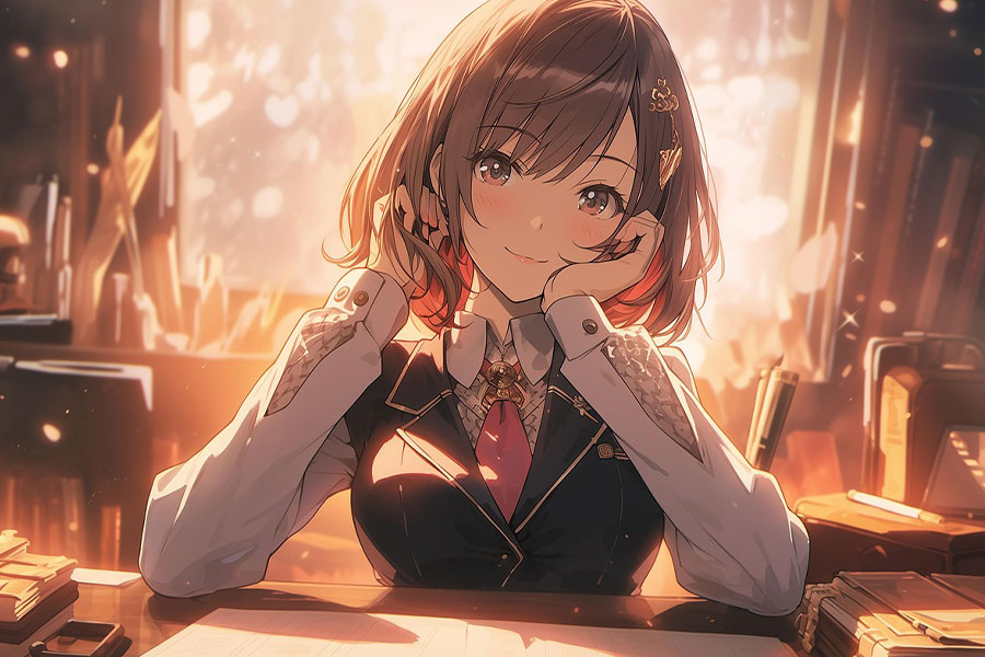 Ragazza anime con ambientazione da ufficio