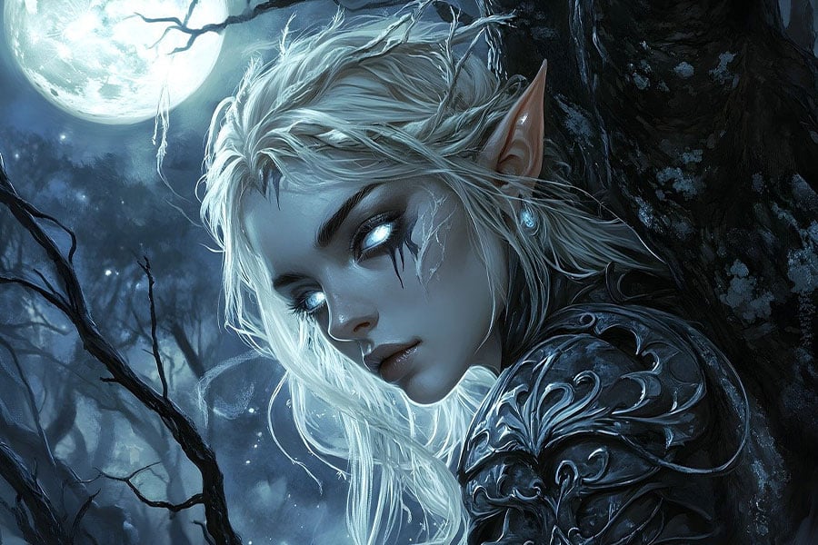 Cazadora elfa oscura figura fantasy