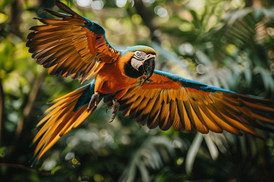 Guacamayo con sus alas extendidas