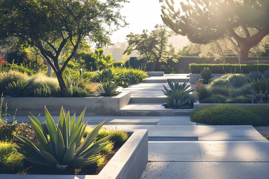 Giardino moderno con elegante percorso in cemento